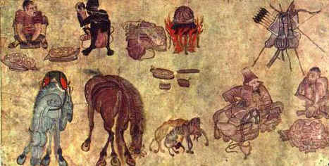 Scene of an encampment.15th century...Muhammad Siyah Qalam